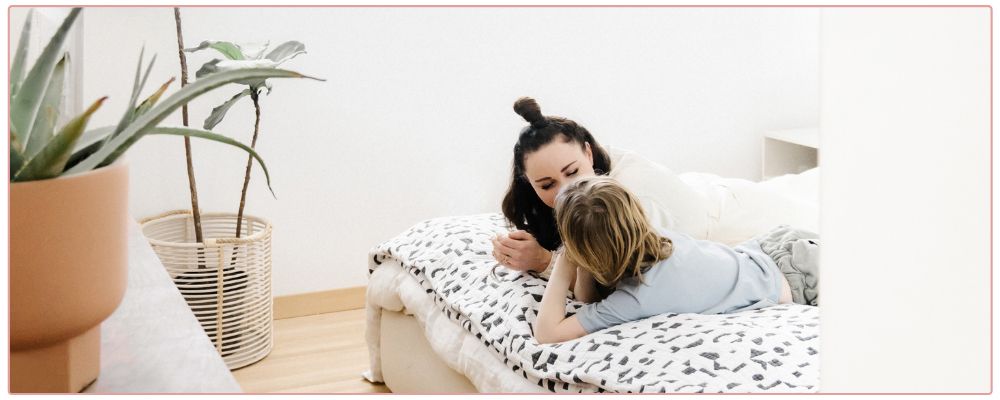 Woman talking to her child.